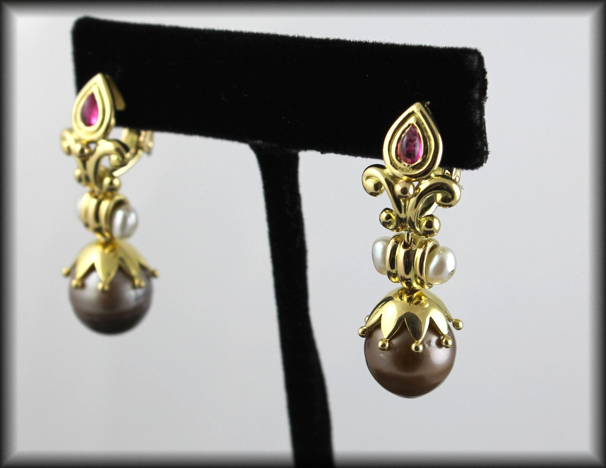 Boucles Or, Tourmaline Et Perle De Tahiti-photo-3