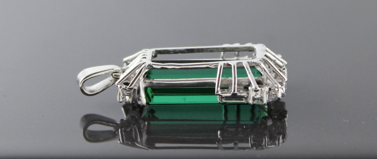 Pendentif Or, Tourmaline Verte (+/-16 Ct) Et Diamants (+/-1 Ct)-photo-2