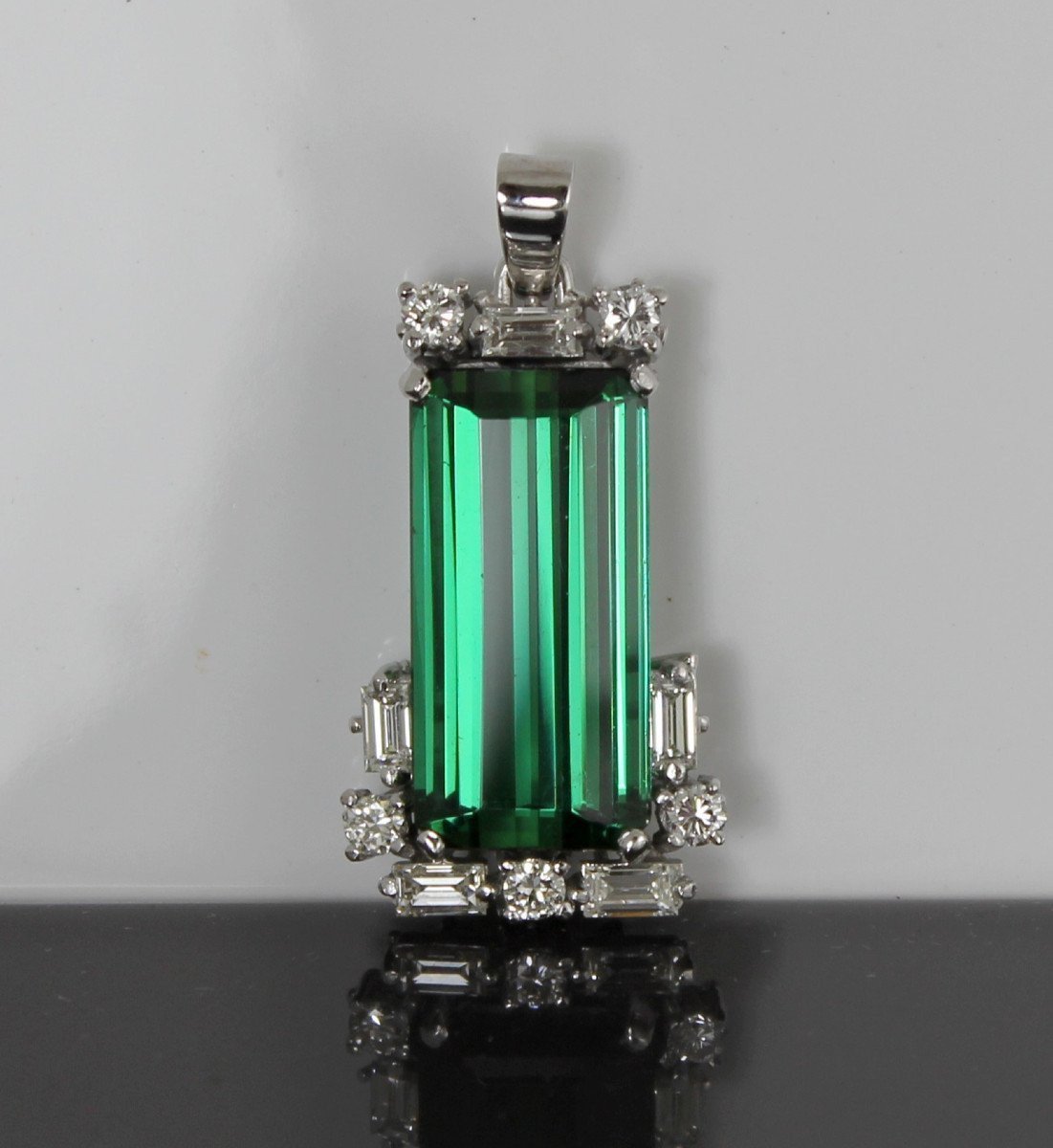 Pendentif Or, Tourmaline Verte (+/-16 Ct) Et Diamants (+/-1 Ct)-photo-3