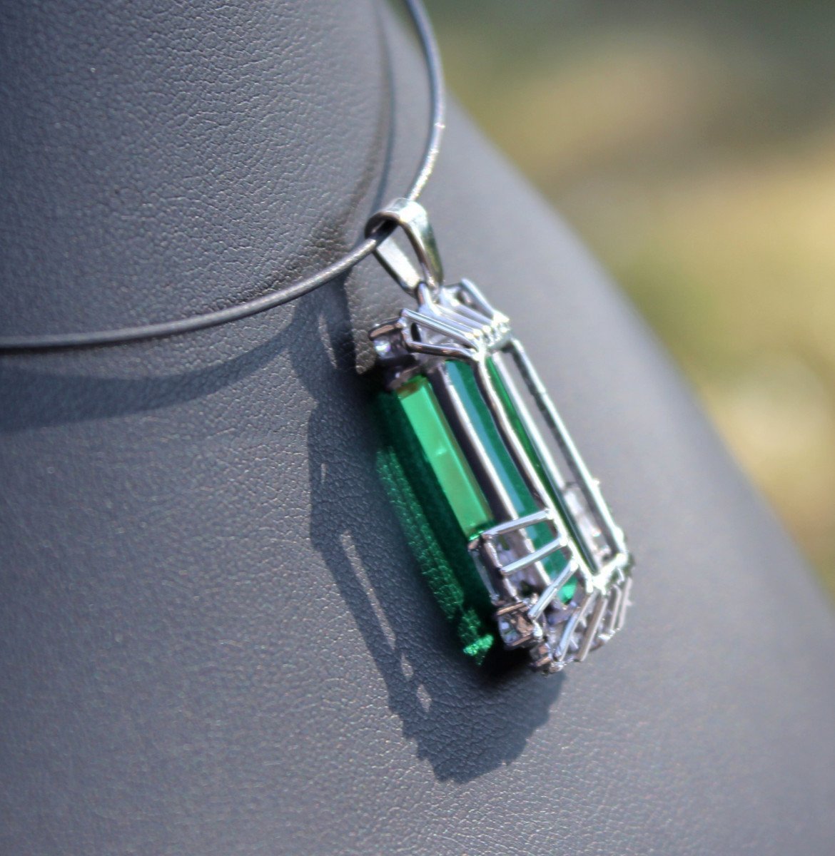 Pendentif Or, Tourmaline Verte (+/-16 Ct) Et Diamants (+/-1 Ct)-photo-4