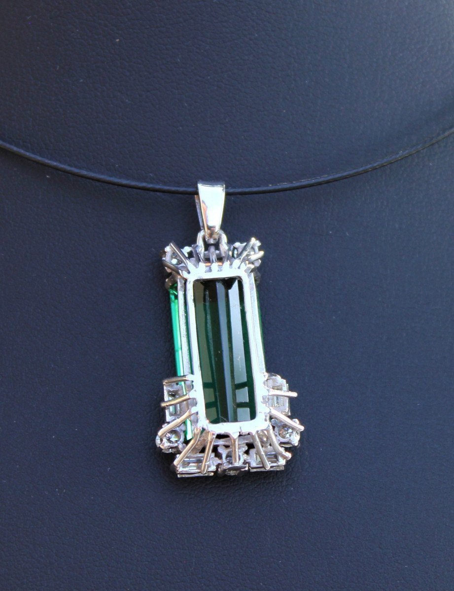 Pendentif Or, Tourmaline Verte (+/-16 Ct) Et Diamants (+/-1 Ct)-photo-2