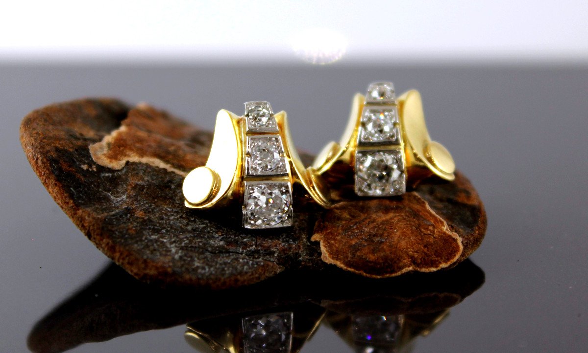 Gold Diamond Earrings - Tank - 40s-photo-2