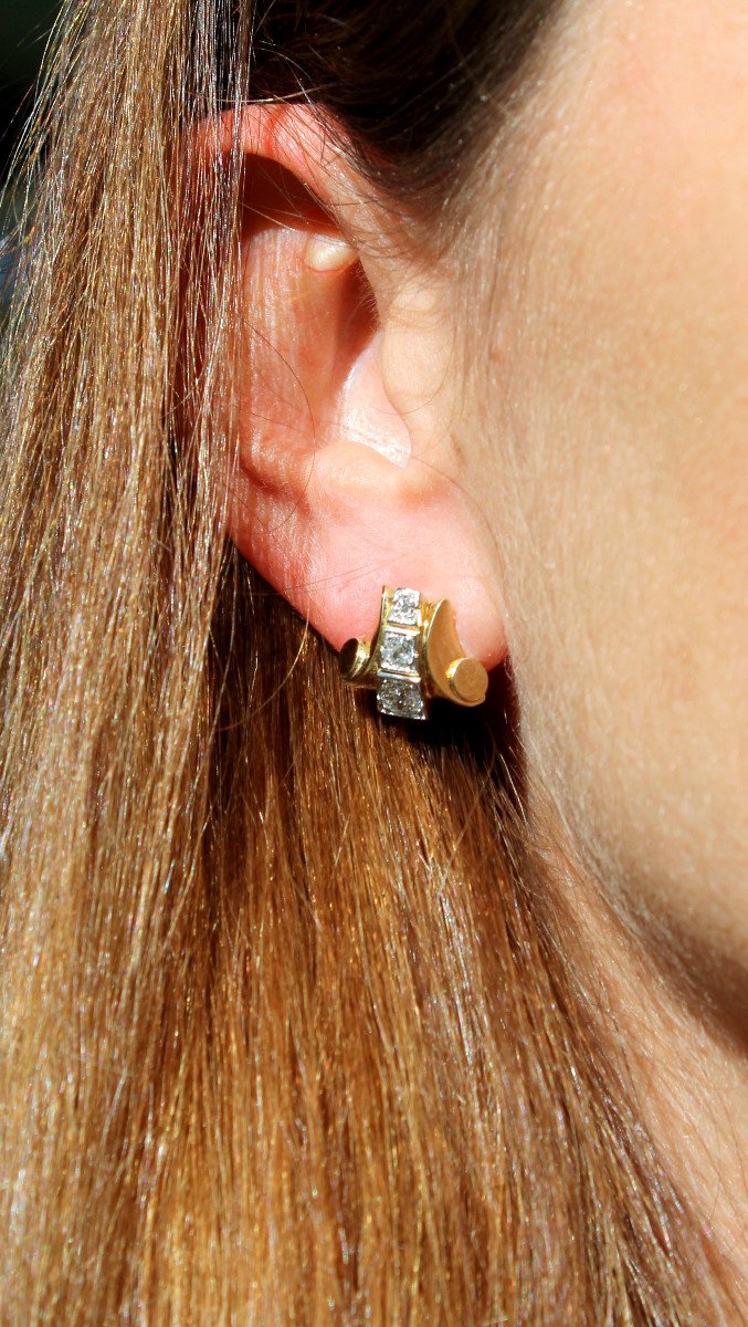 Gold Diamond Earrings - Tank - 40s-photo-1