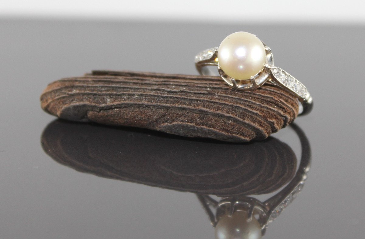 Platinum, Diamond And Akoya Pearl Ring-photo-2