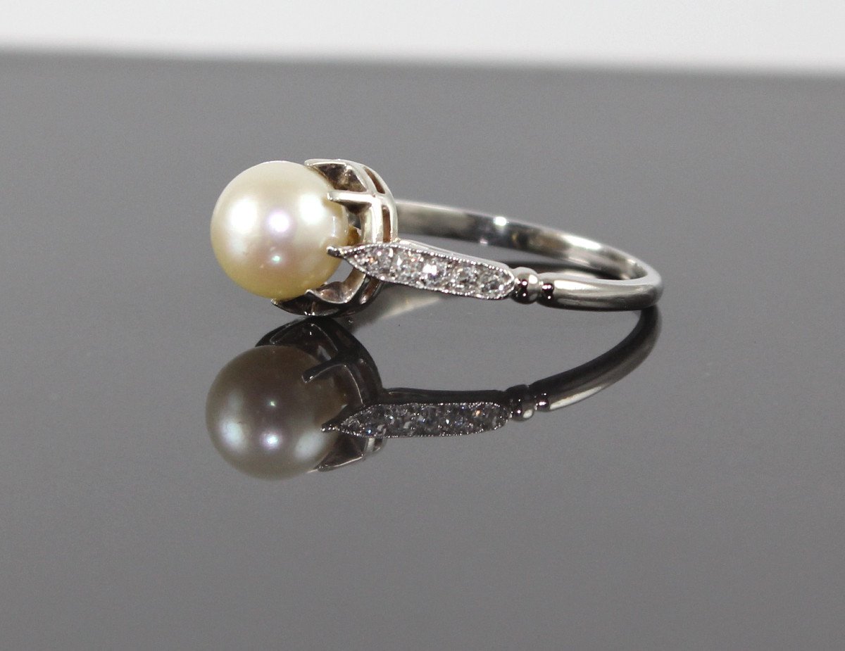 Platinum, Diamond And Akoya Pearl Ring-photo-3