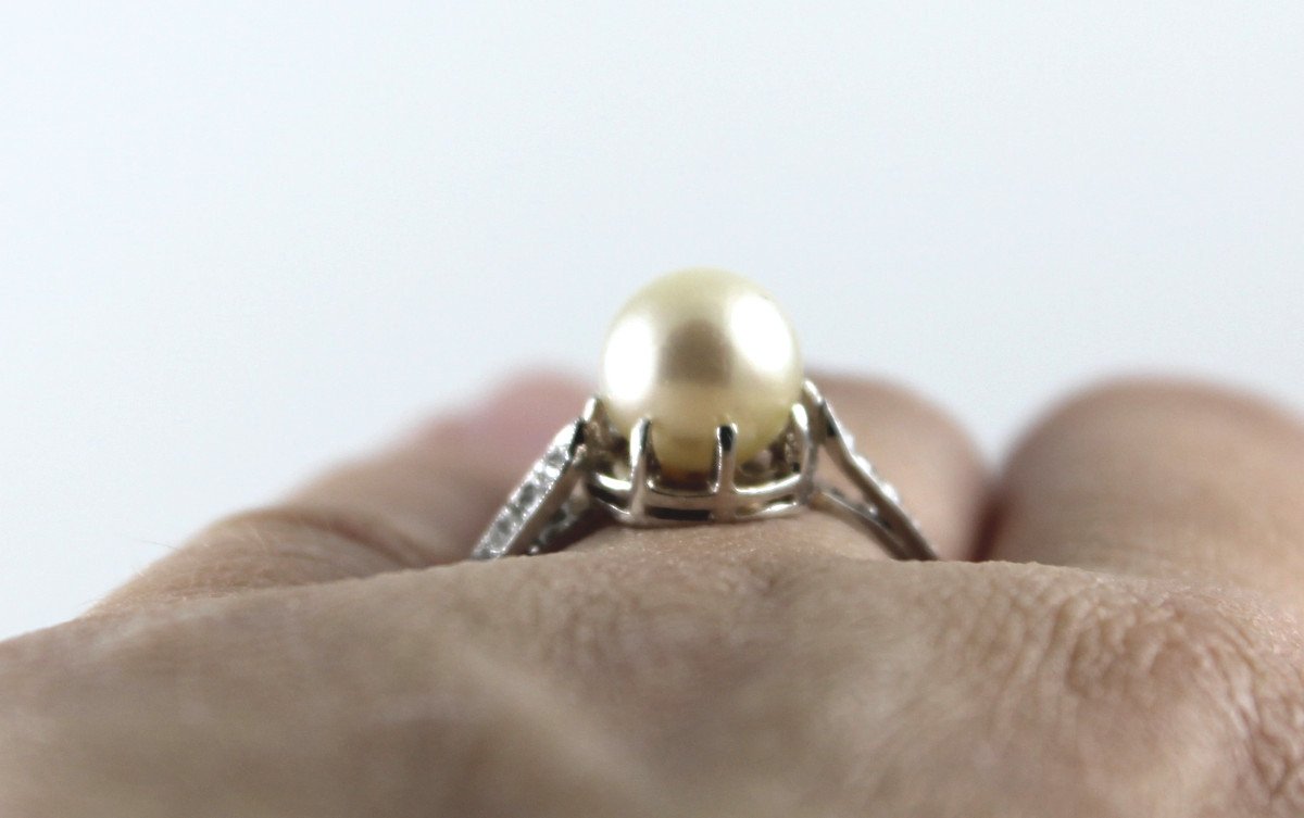 Platinum, Diamond And Akoya Pearl Ring-photo-2