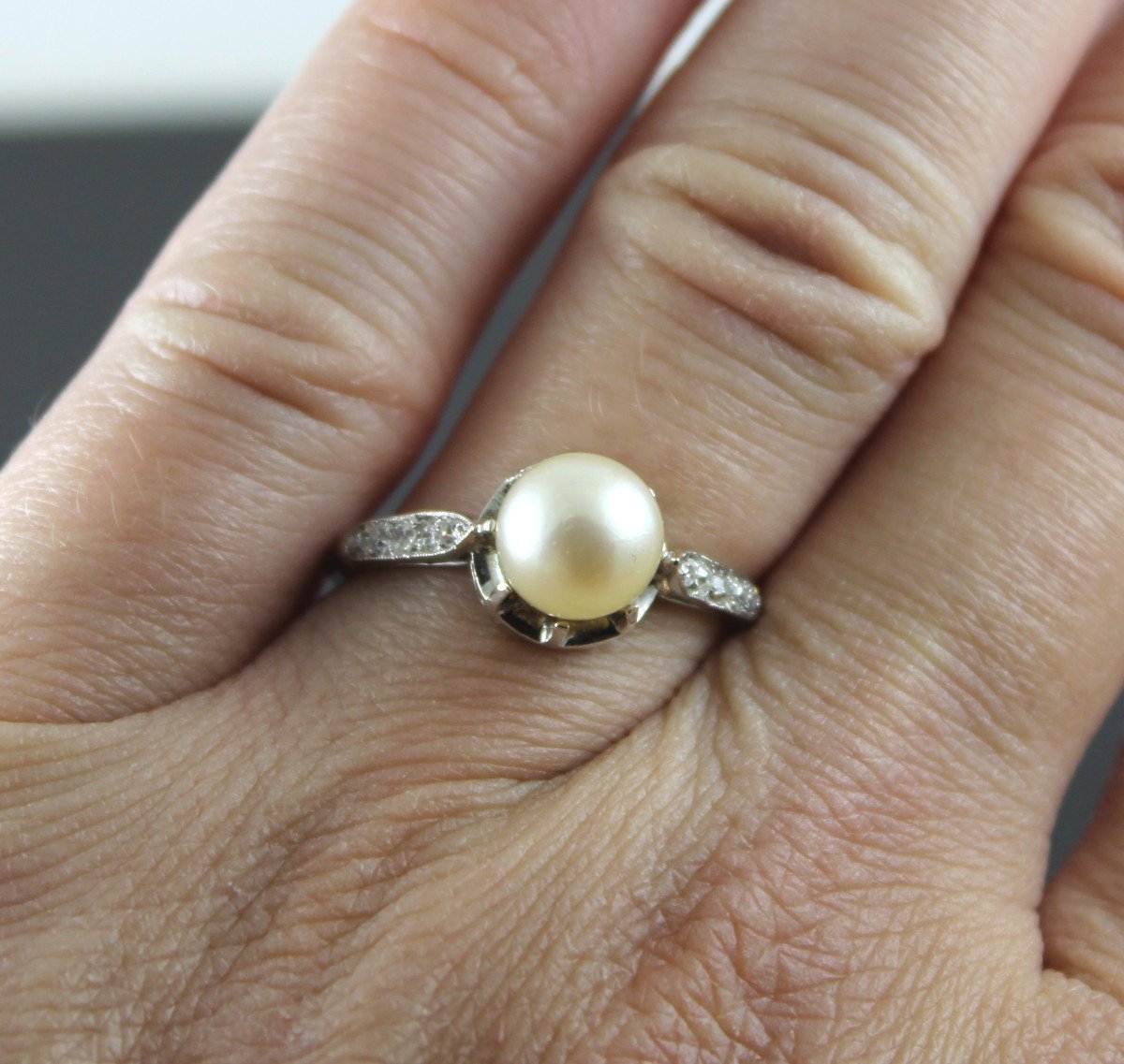 Platinum, Diamond And Akoya Pearl Ring-photo-3