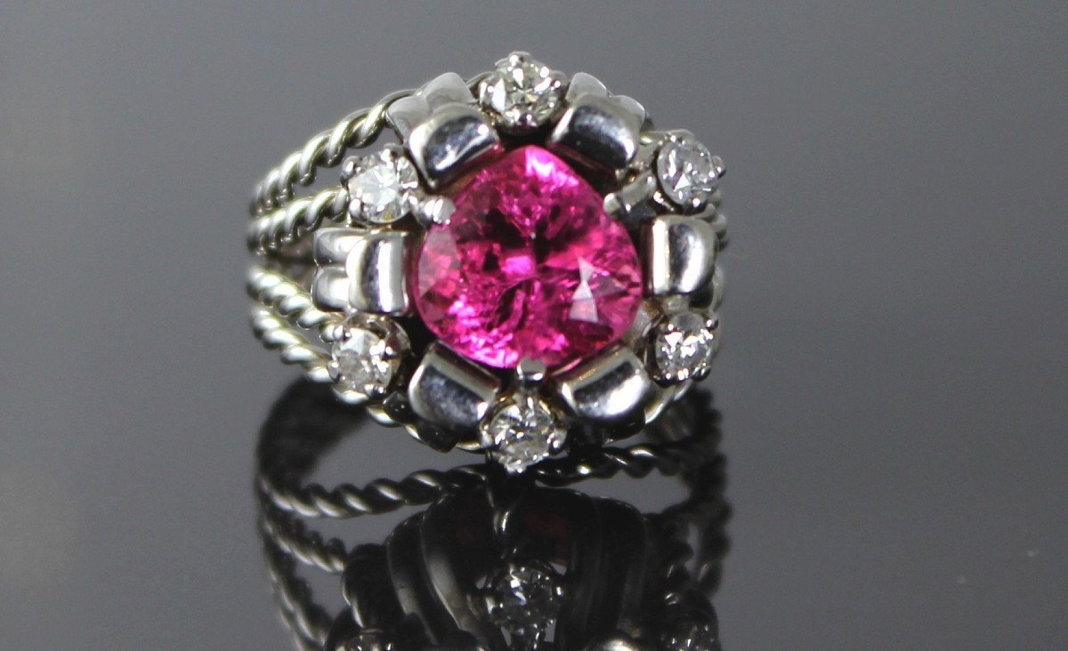 Bague Or, Diamants Et Tourmaline Rose-photo-3