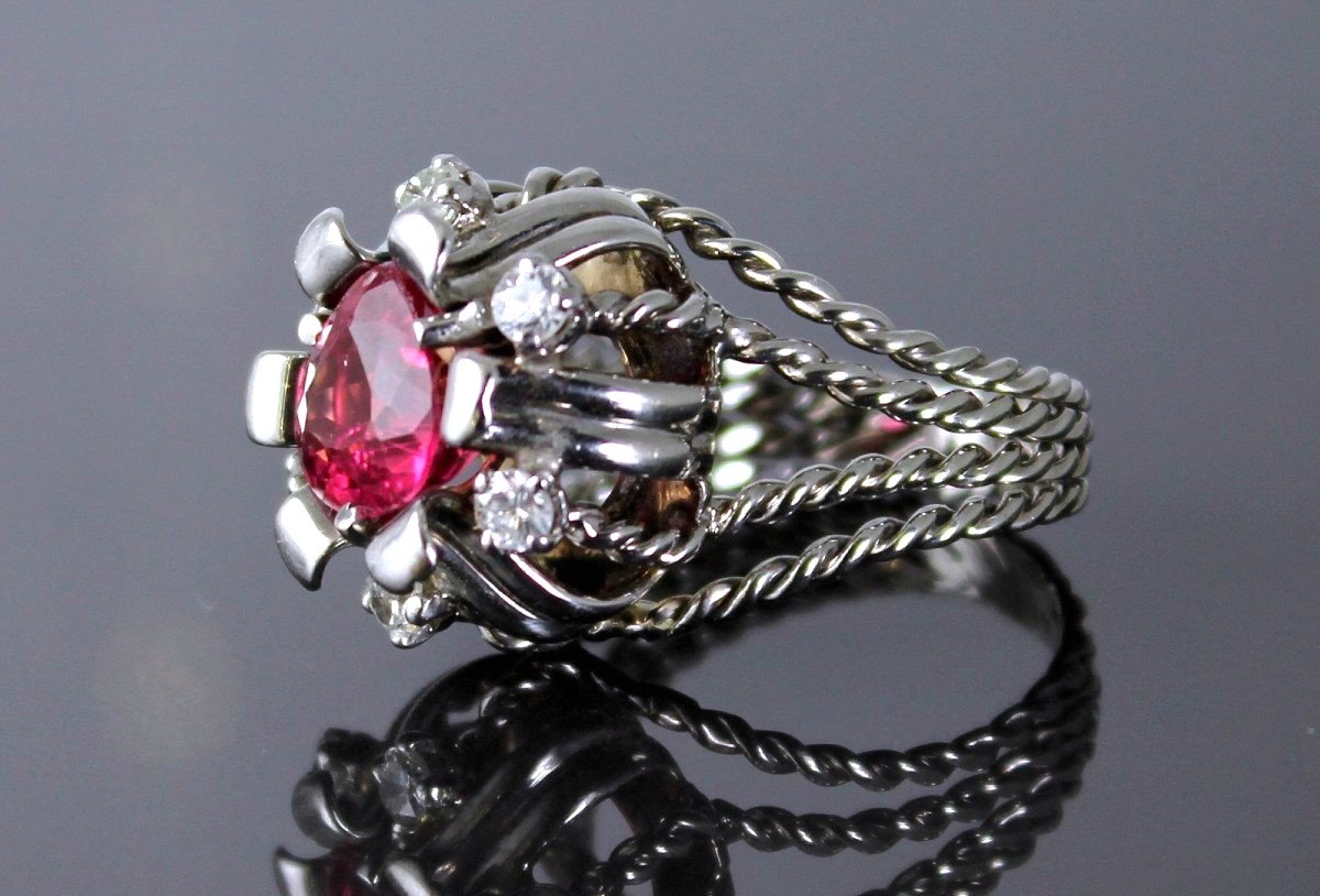 Bague Or, Diamants Et Tourmaline Rose-photo-4