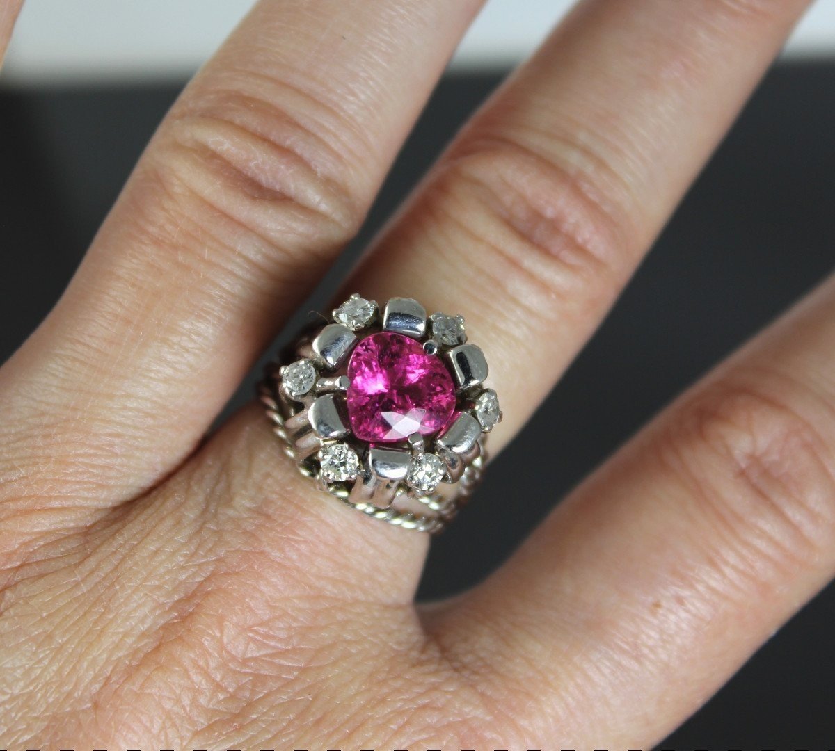 Bague Or, Diamants Et Tourmaline Rose-photo-2