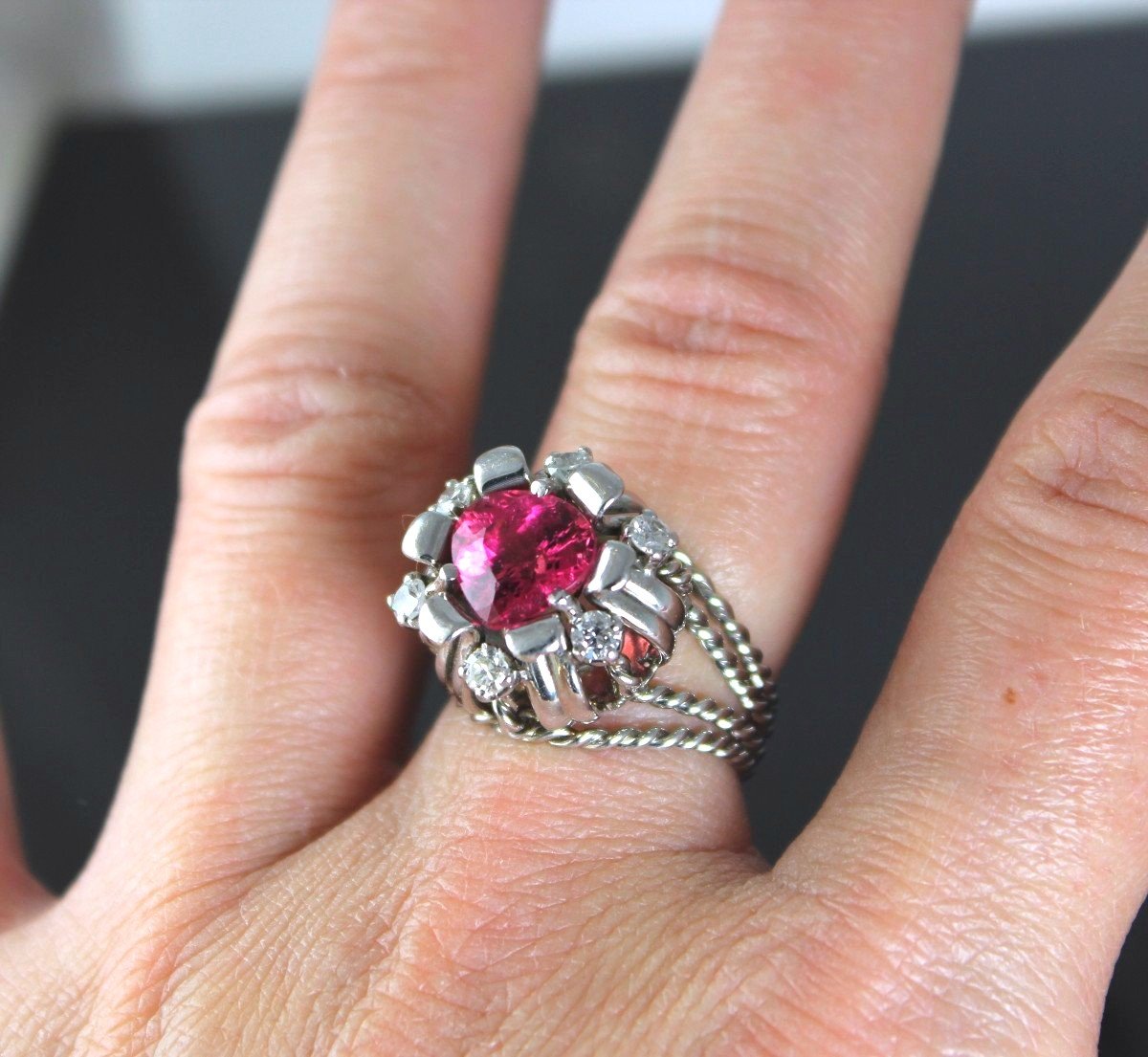 Bague Or, Diamants Et Tourmaline Rose-photo-3