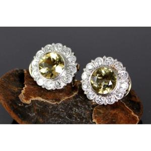 Gold, Citrine And Diamond Earrings - 1.5 Cm In Diameter