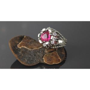 Bague Or Et Platine - Tourmaline Et Diamants