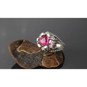 Gold And Platinum Ring, Pink Tourmaline And Diamonds