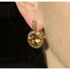 Gold, Citrine And Cognac Diamond Earrings