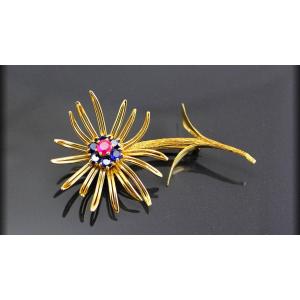 Gold, Diamond, Sapphire And Rubies Brooch (unheated)