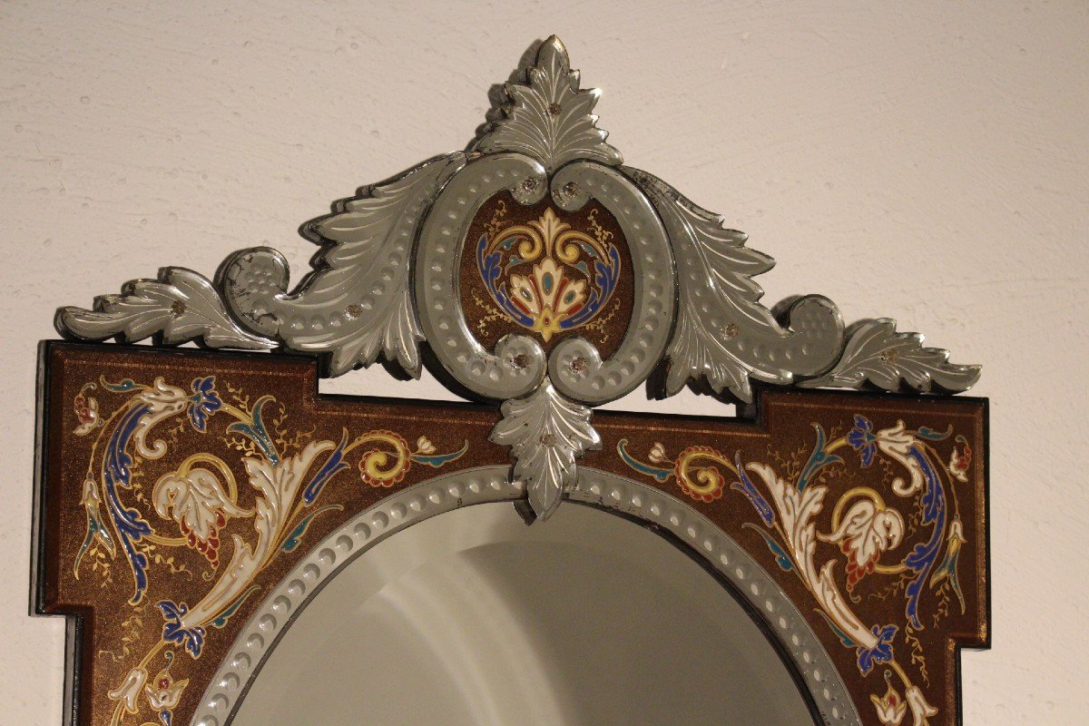 Magnificent Venetian Mirror Beau Hut 18th Century Regency, Entirely In Walnut, Front And Door-photo-2