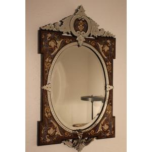 Magnificent Venetian Mirror Beau Hut 18th Century Regency, Entirely In Walnut, Front And Door