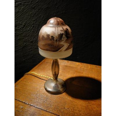Lampe Champignon 1900 En Verre Peint