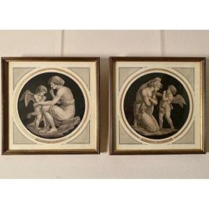 Pair Of Engravings Venus And Amor