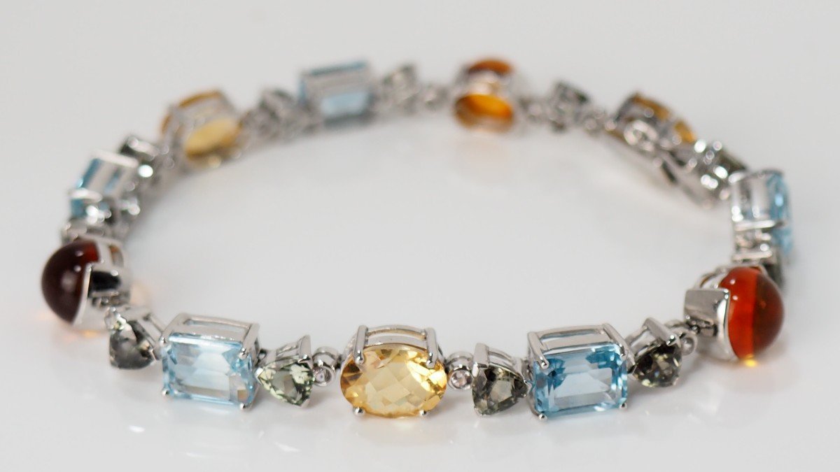 Bracelet In White Gold, Citrines Topazes Tourmalines And Diamonds-photo-2