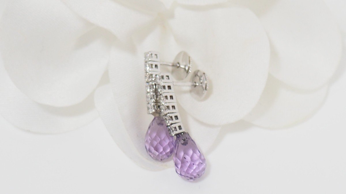 Earrings In White Gold, Amethysts And Diamonds-photo-1