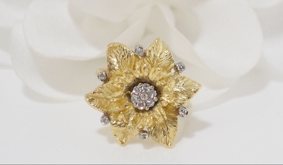 Bague Fleur En Or Jaune Et Diamants