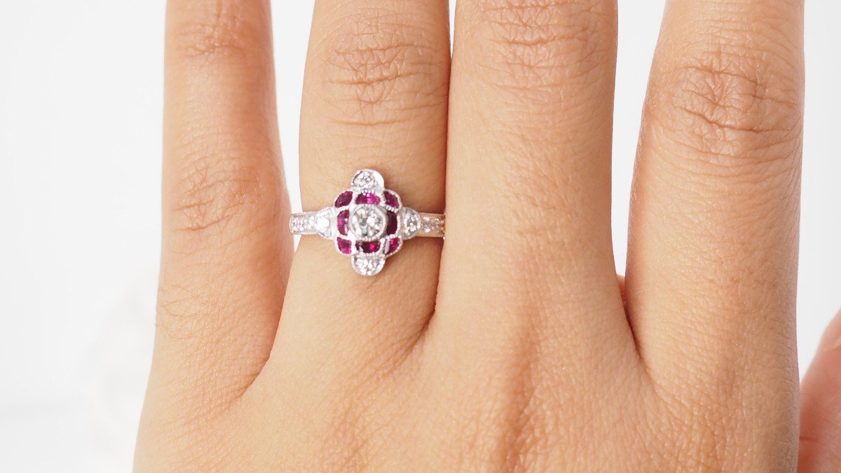 Ring In White Gold, Calibrated Rubies And Diamonds-photo-1