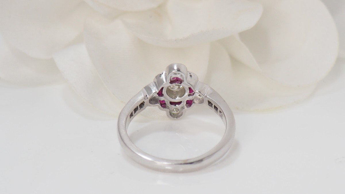 Ring In White Gold, Calibrated Rubies And Diamonds-photo-2