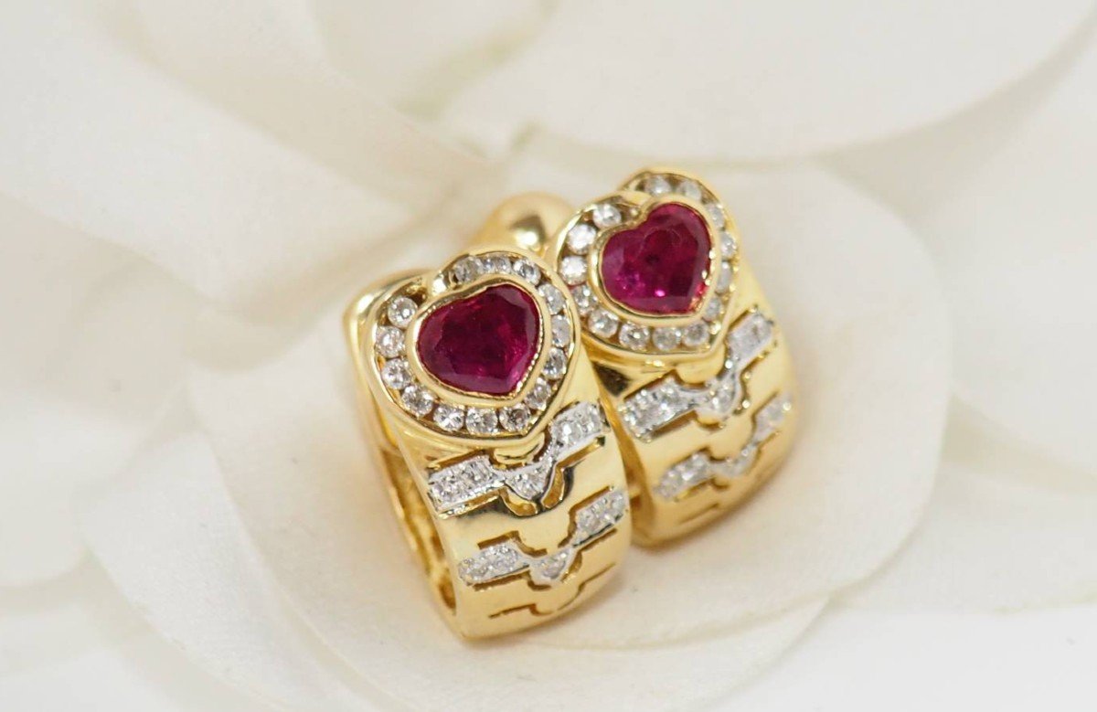 Ruby And Diamond Yellow Gold Earrings-photo-3