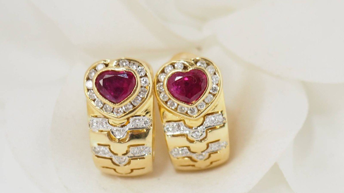 Ruby And Diamond Yellow Gold Earrings