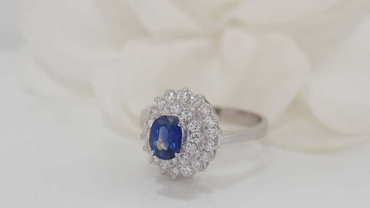 Double Entourage Ring In White Gold, Sapphire And Diamonds-photo-4