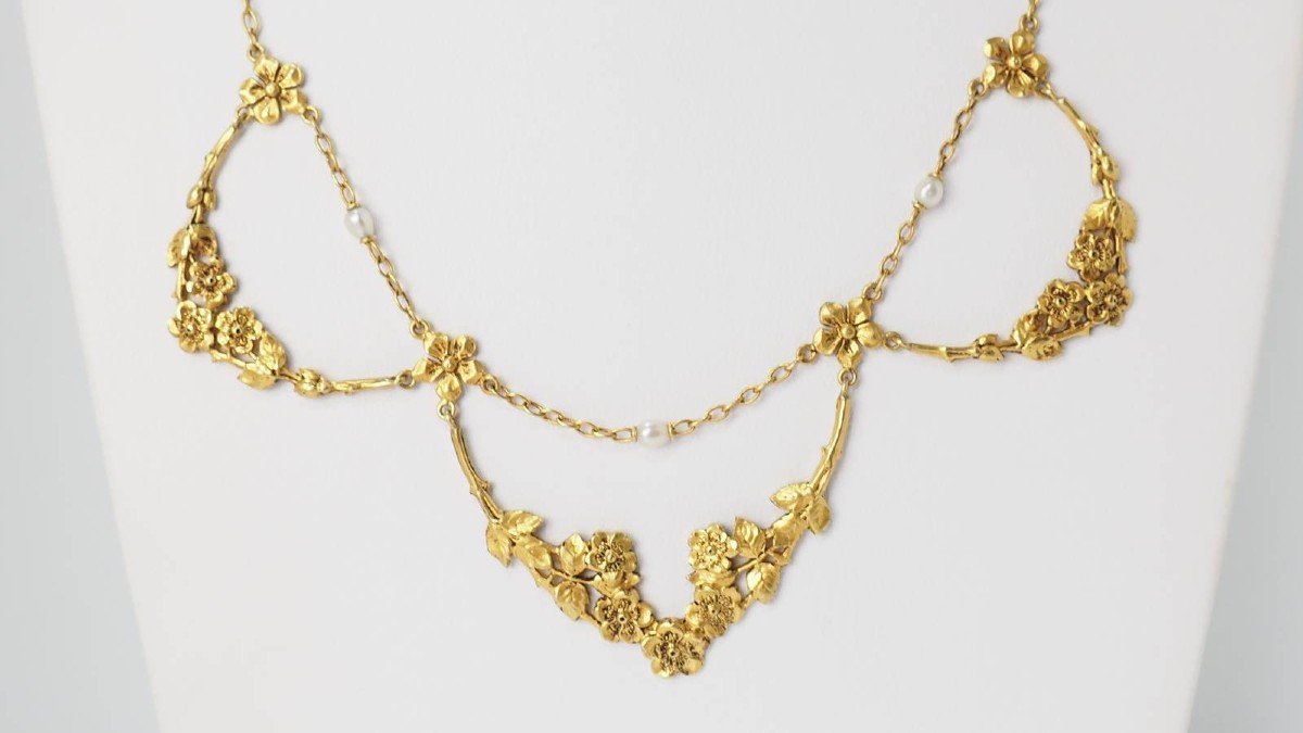 Early 19th Century Drapery Necklace In Yellow Gold And Pearls-photo-3