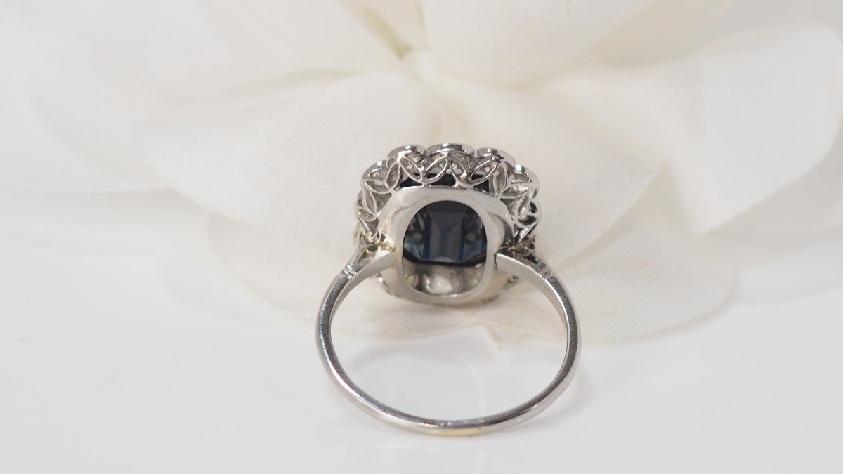 Art Deco Ring In Platinum Sapphire And Diamonds-photo-2