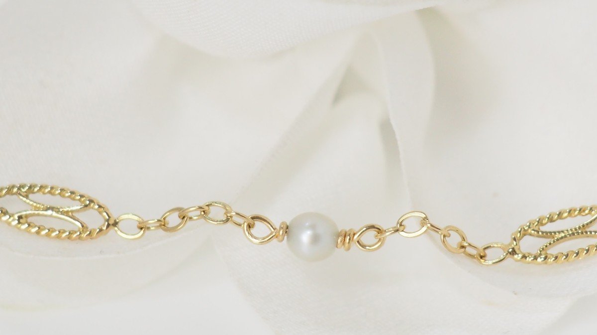 Bracelet In Yellow Gold And Cultured Pearls-photo-2