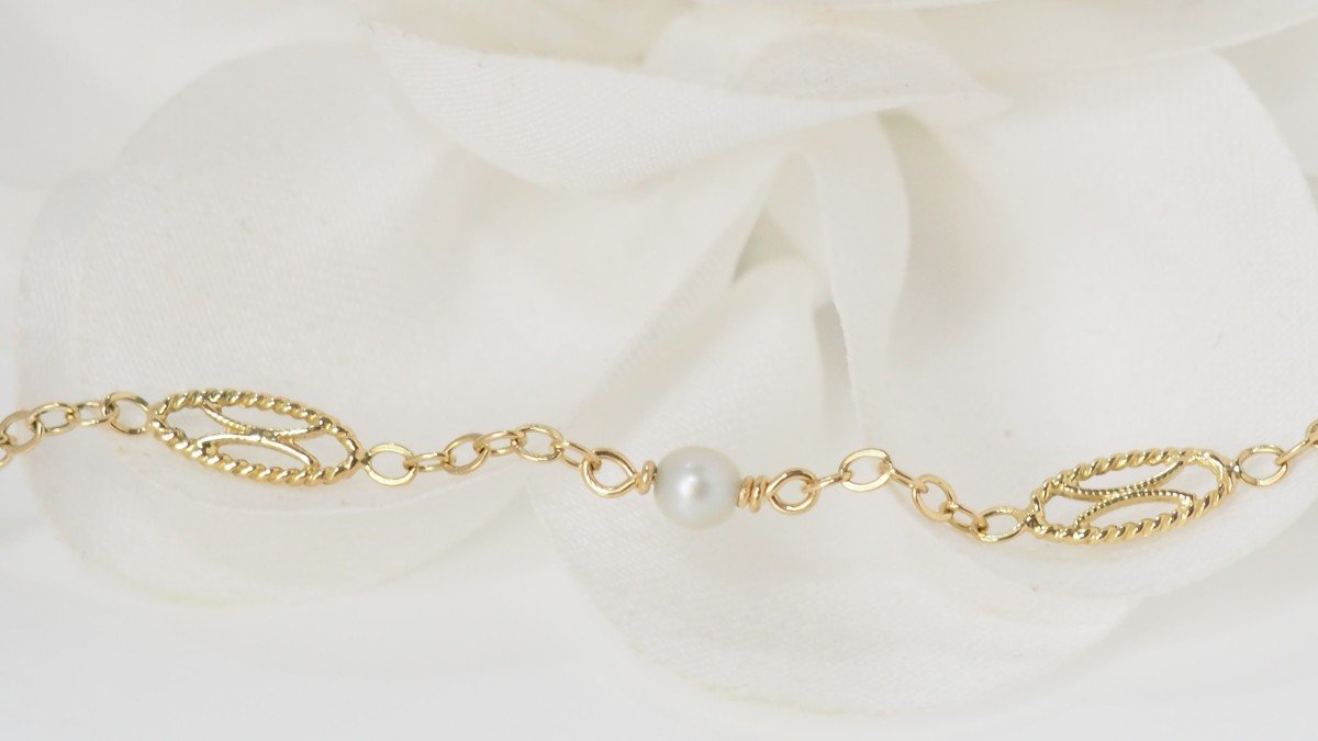 Bracelet In Yellow Gold And Cultured Pearls