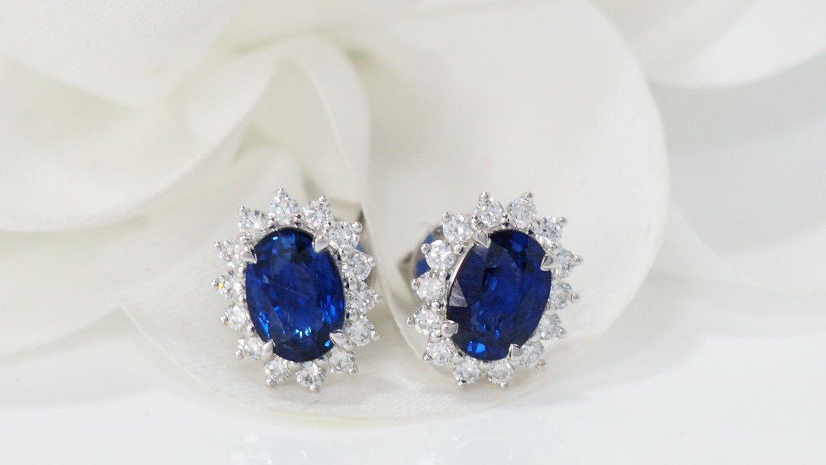 Daisy Earrings In White Gold Sapphires And Diamonds-photo-4