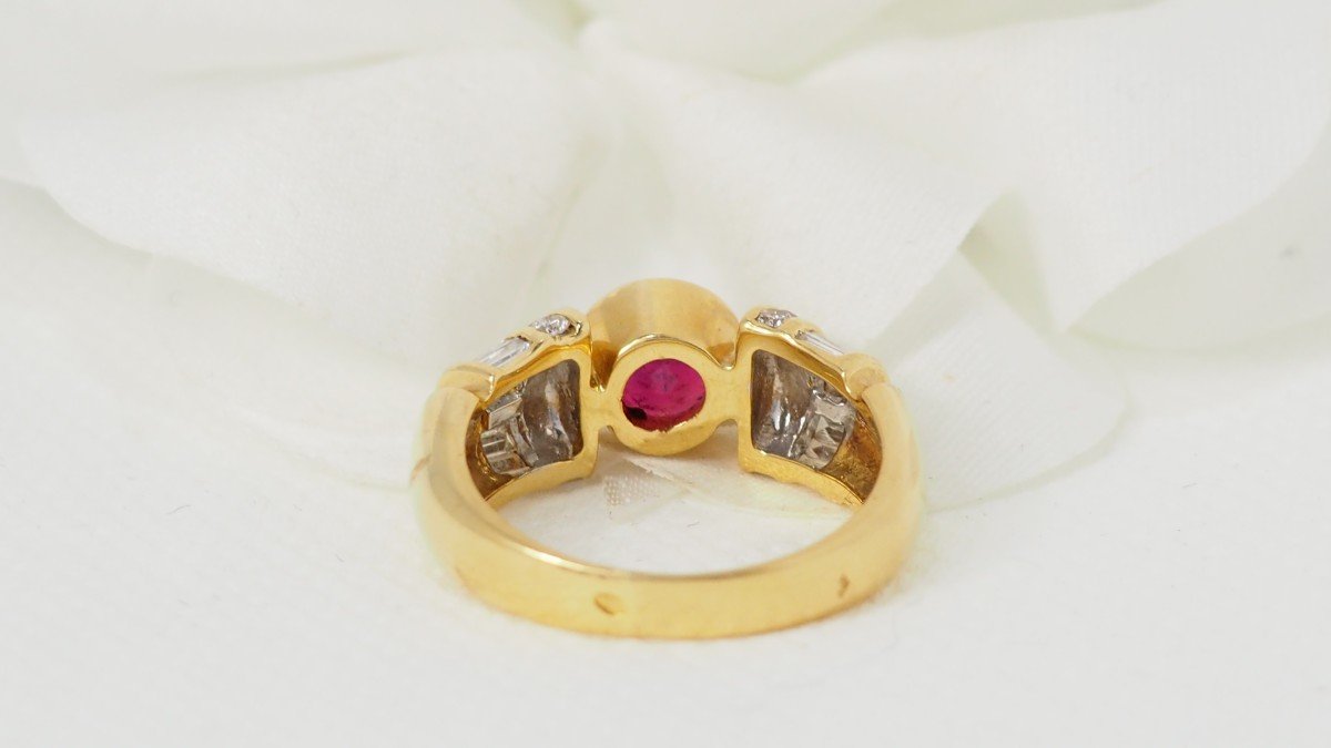 Bague Jonc En Or Jaune, Rubis Naturel Et Diamants-photo-1