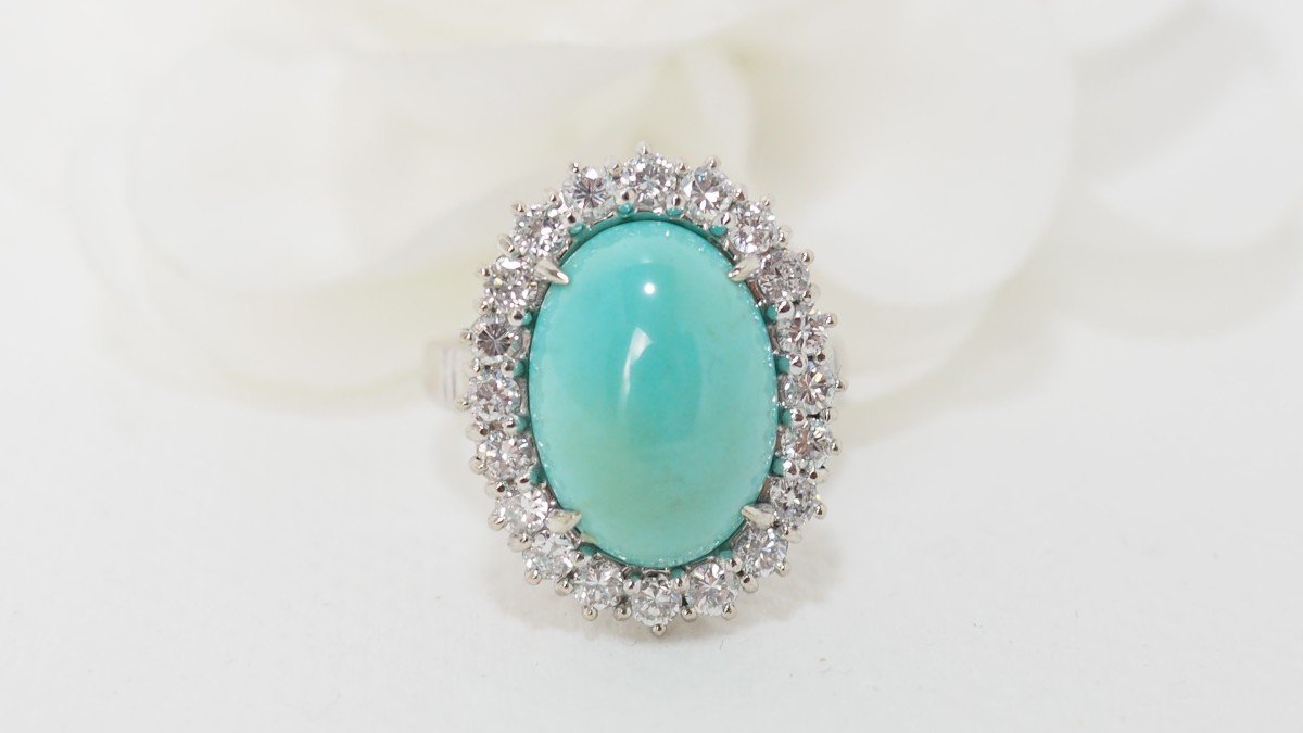 Entourage Ring In White Gold, Natural Turquoise And Diamonds-photo-2