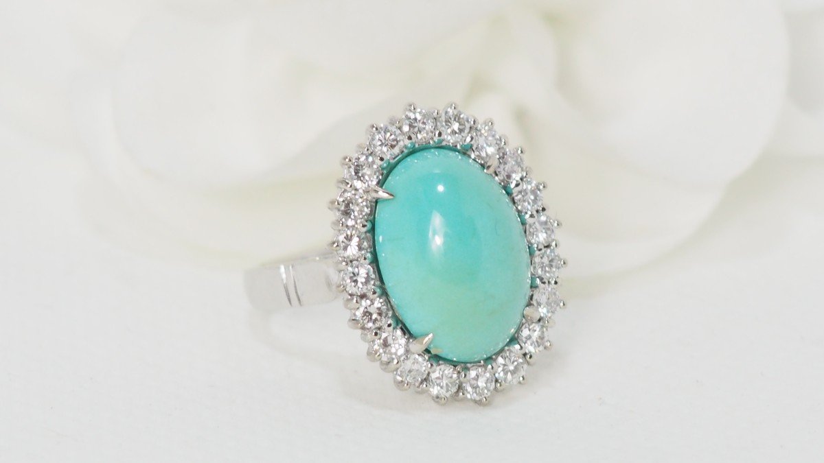 Entourage Ring In White Gold, Natural Turquoise And Diamonds-photo-3