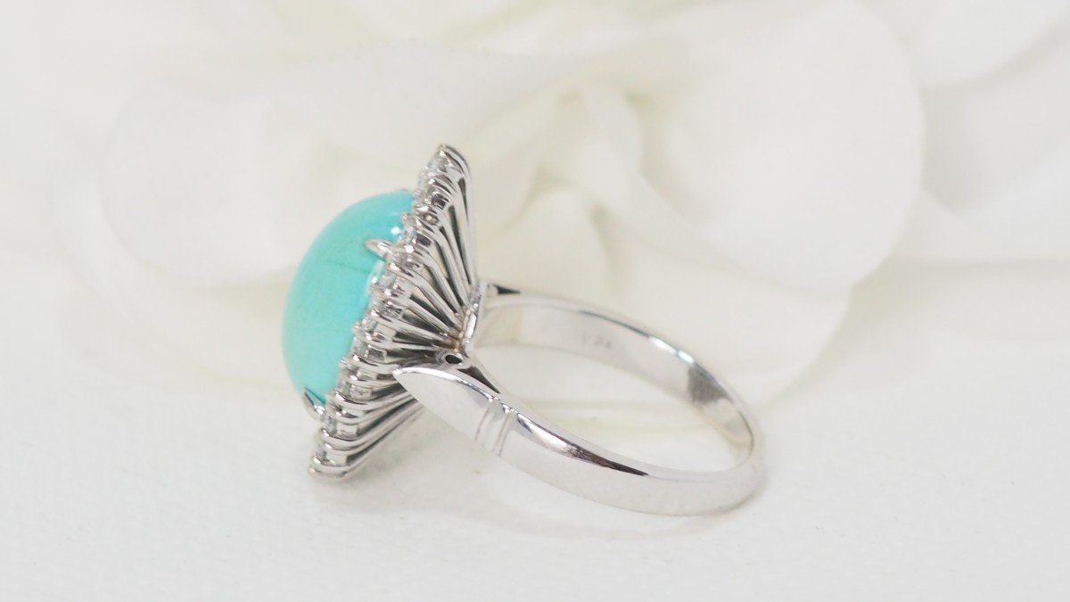 Entourage Ring In White Gold, Natural Turquoise And Diamonds-photo-1