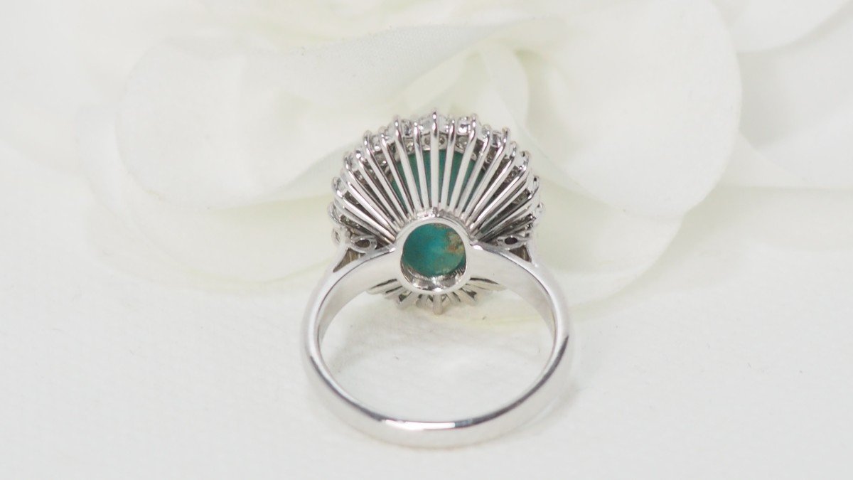 Entourage Ring In White Gold, Natural Turquoise And Diamonds-photo-2