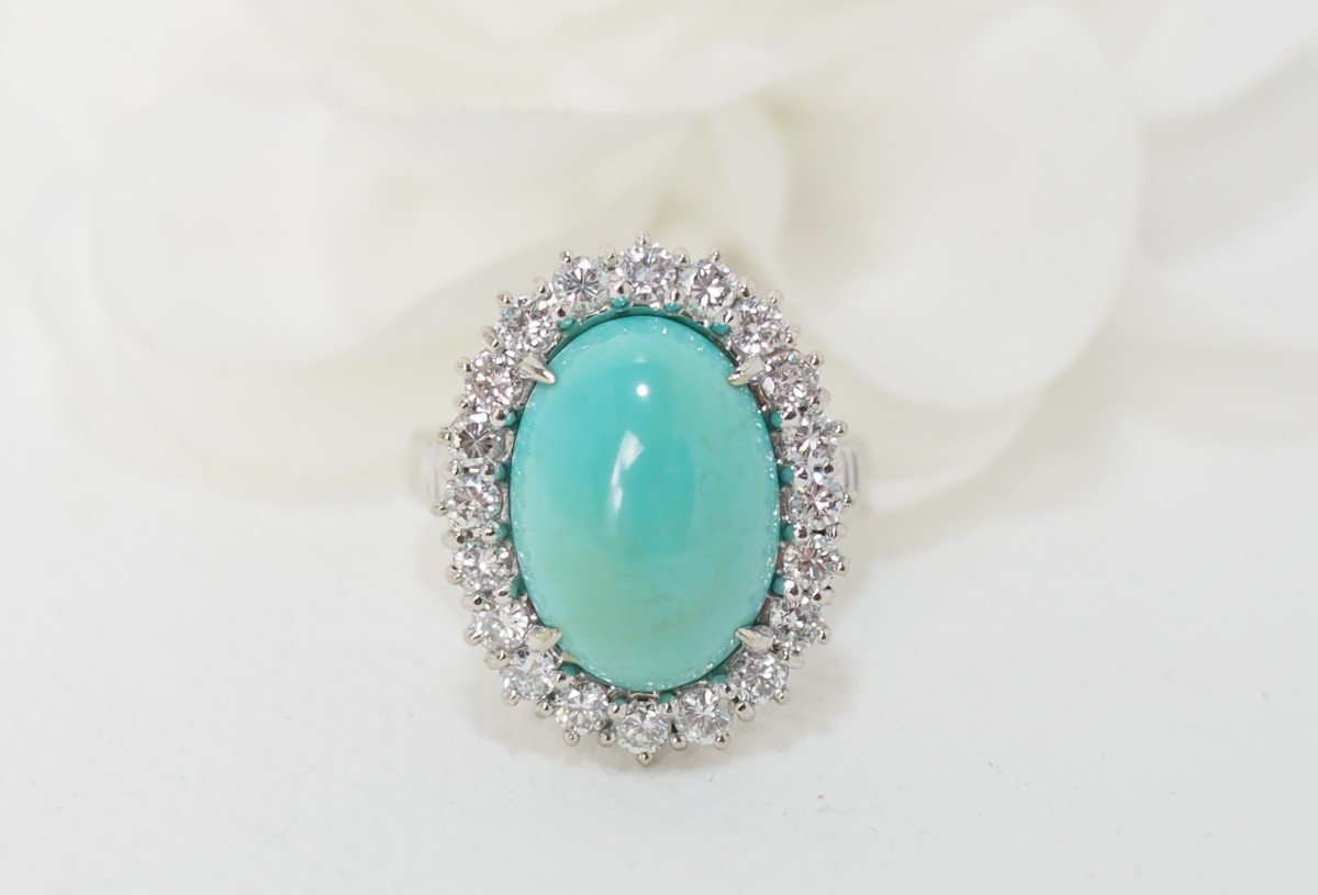 Entourage Ring In White Gold, Natural Turquoise And Diamonds