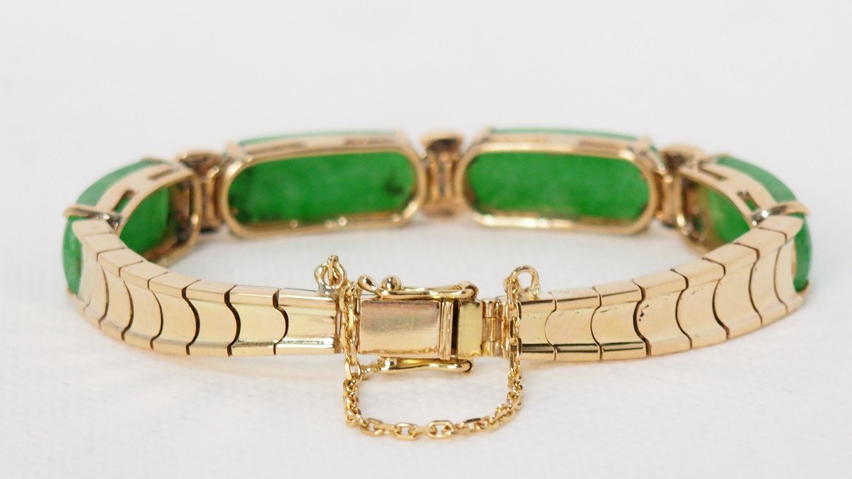 Bracelet Vintage En Or Jaune, Jade Et Diamants -photo-3