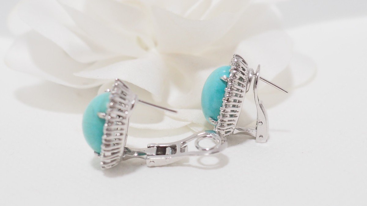 Daisy Earrings In White Gold, Natural Turquoise And Diamonds-photo-1