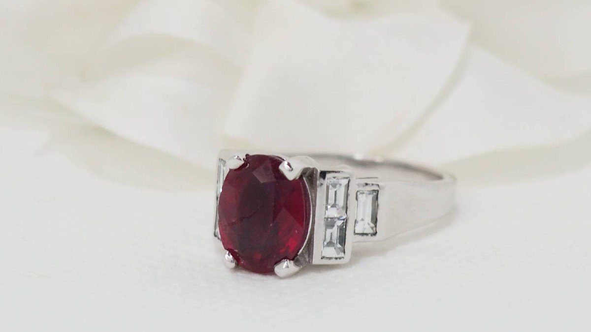 Bague En Or Blanc Rubis Et Diamants-photo-3