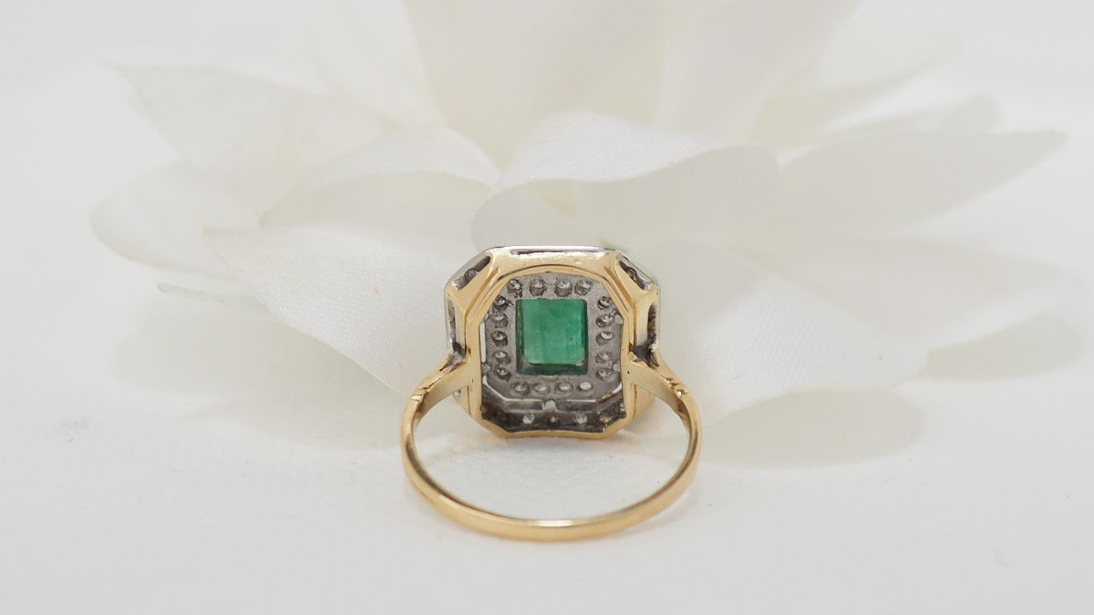 Double Surround Ring In Two-tone Gold Emerald And Diamonds-photo-2