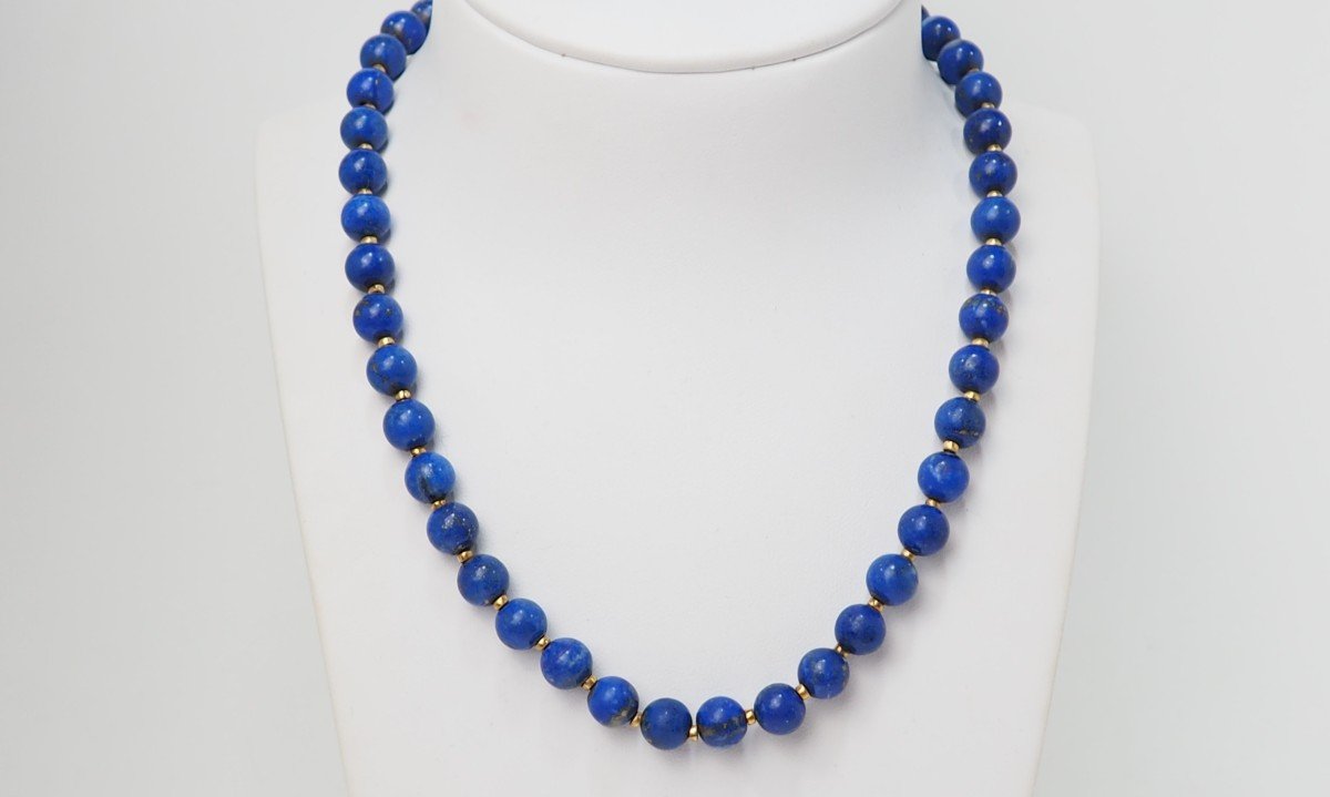 Collier De Perles de Lapis Lazuli Et Fermoir En Or -photo-2