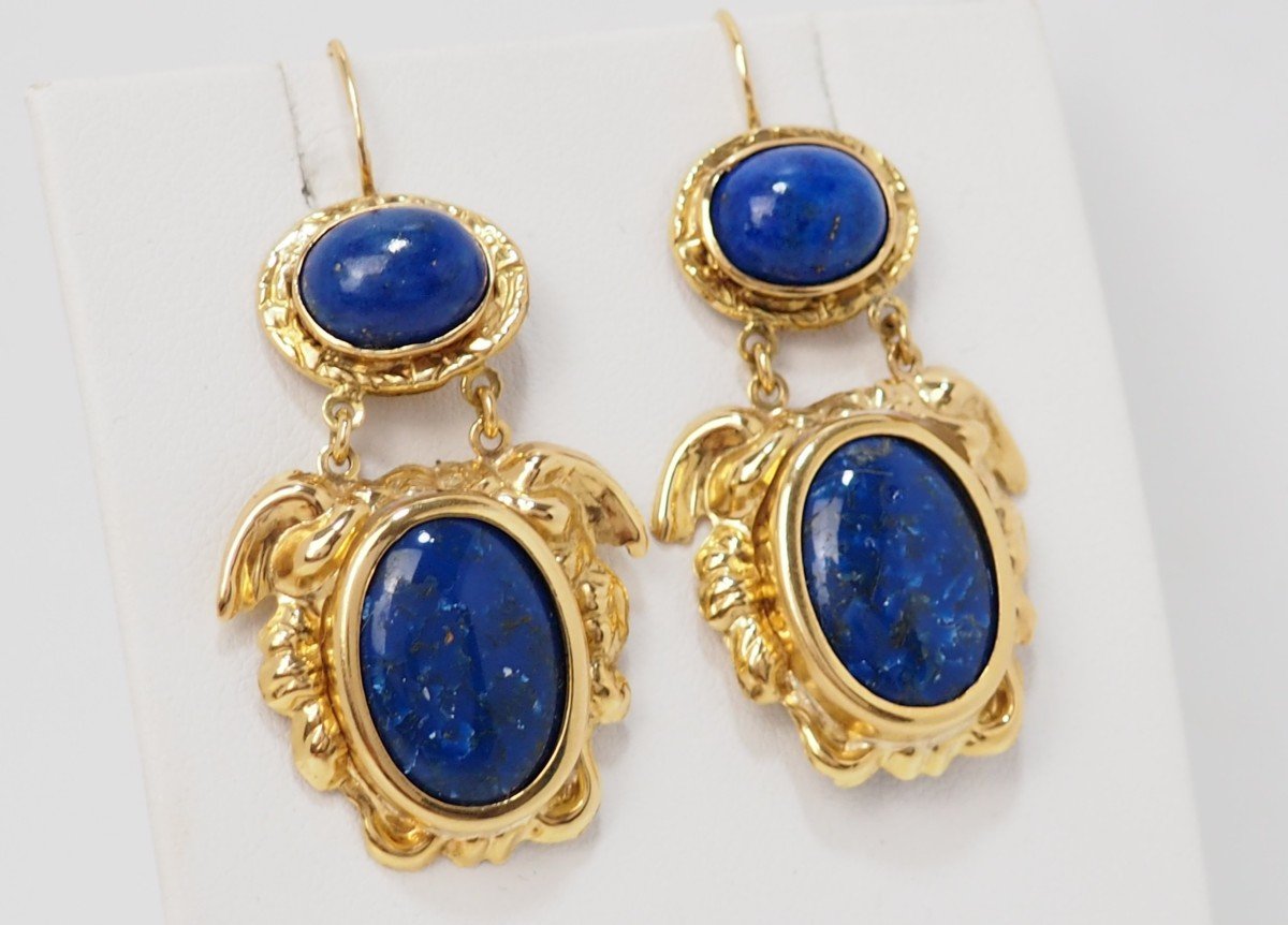 Boucles d'Oreilles  Or Jaune Et Cabochon Lapis Lazuli -photo-3