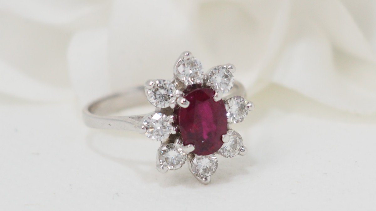 Entourage Ring In White Gold, Oval Ruby And Diamonds-photo-2